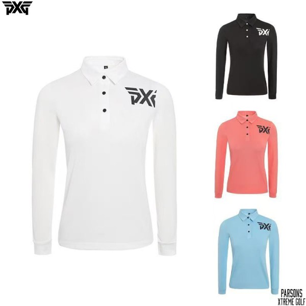 PXG 5종 여성 기본 로고 긴팔 카라 티셔츠